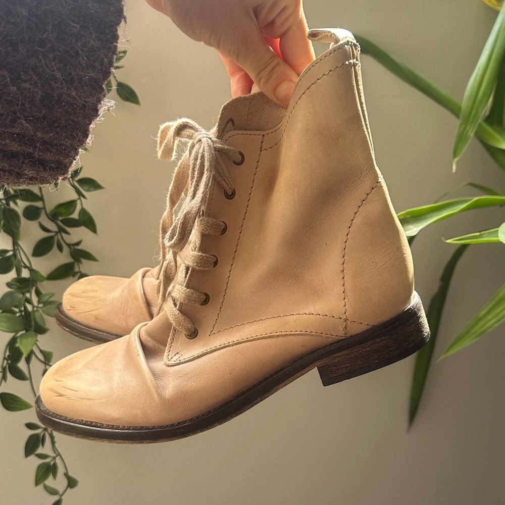 Beige Lace Up Boots
